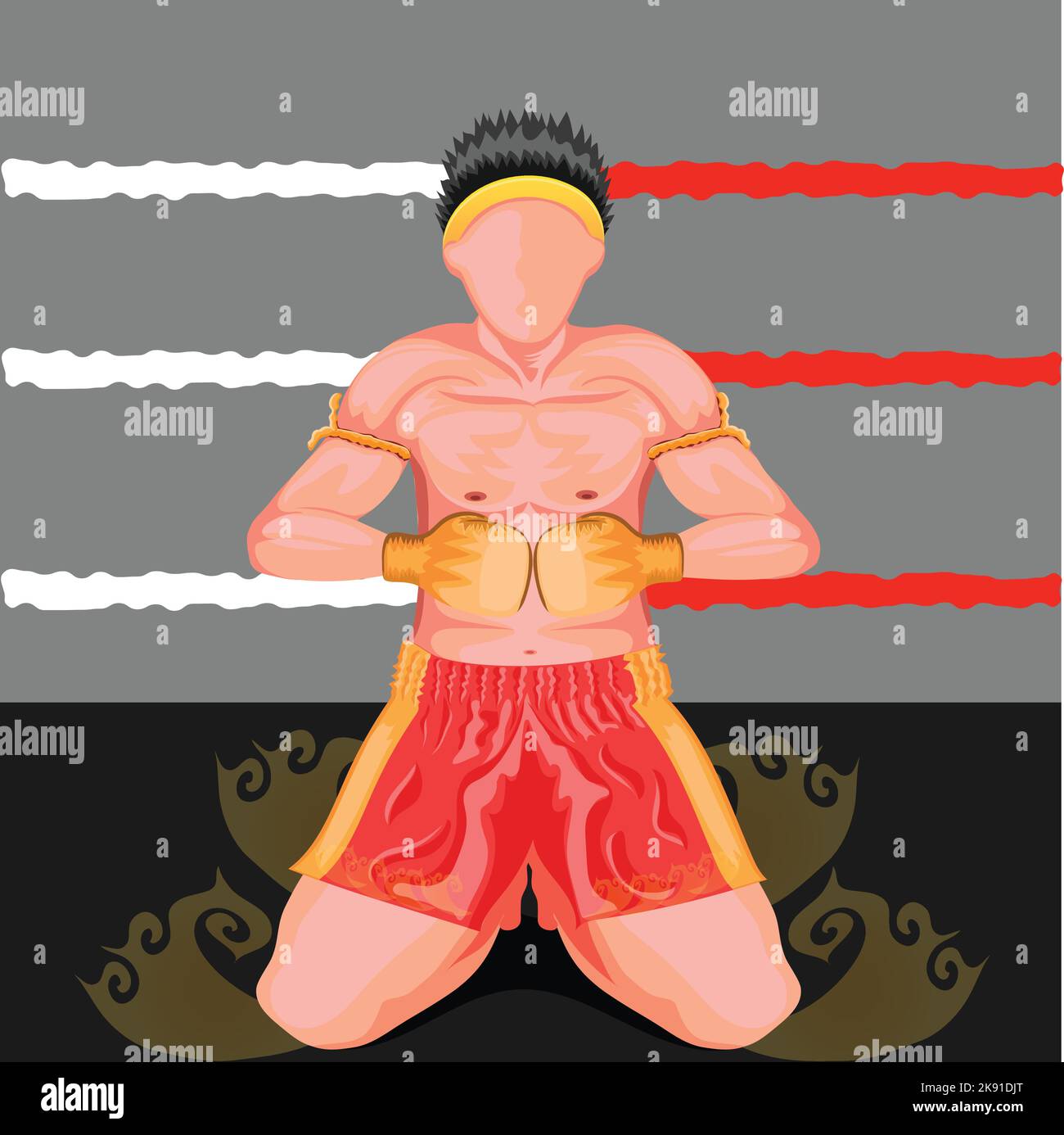 Punch boxing comic style and red corner with round:2 Stock Vector