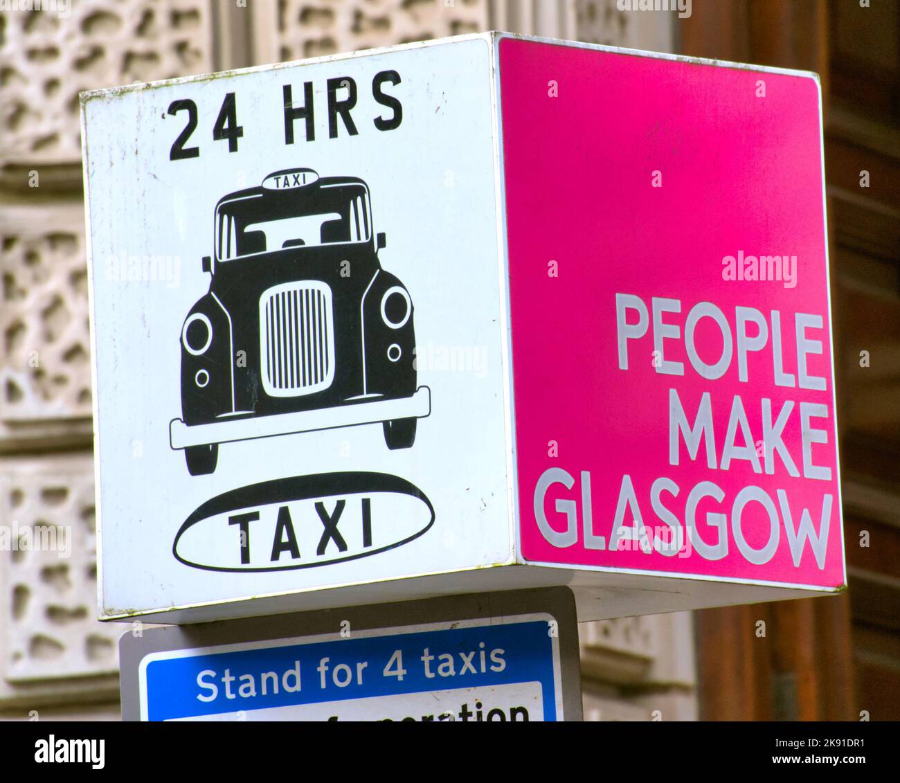taxi stance sign 24 hour people make glasgow Stock Photo