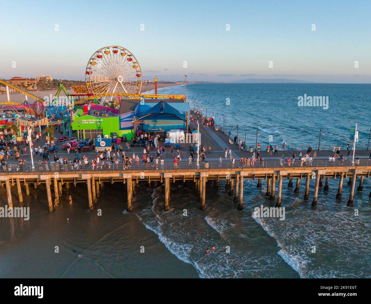 Panoramic aerial view of the Santa Monica Beach and the Pier Stock ...