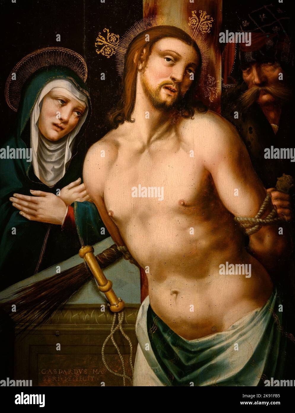 Christ at the Column and Mother of Sorrows (around 1548) by Gaspard Masery (active between 1531 and 1565). Oil on panel. Stock Photo