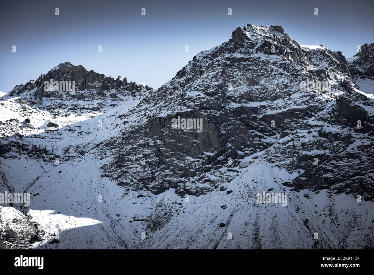 A chilling view of a rocky mountain landscape in the countryside during ...
