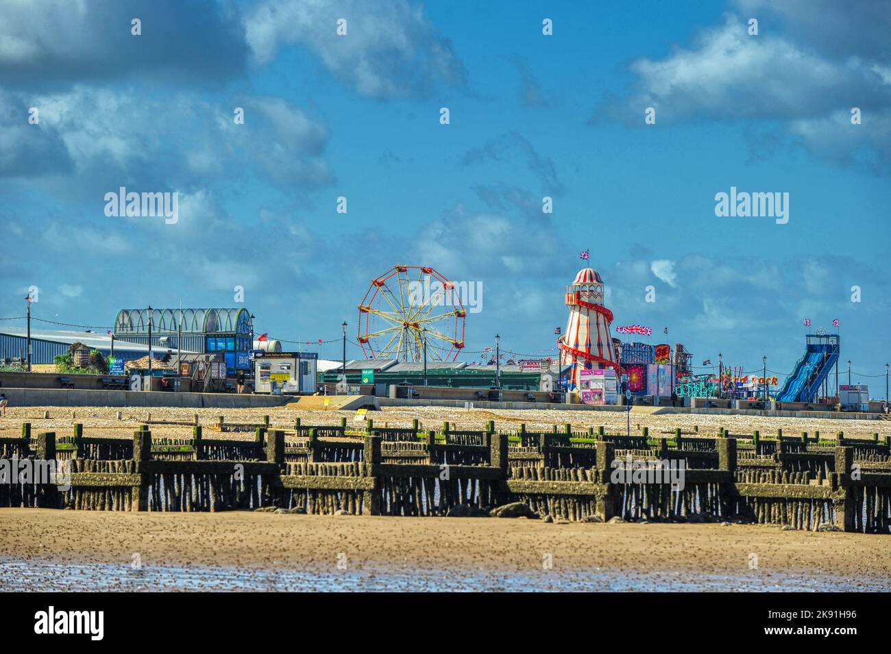 Rainbow Park Amusements fair at Hunstanton in Norfolk seen across the