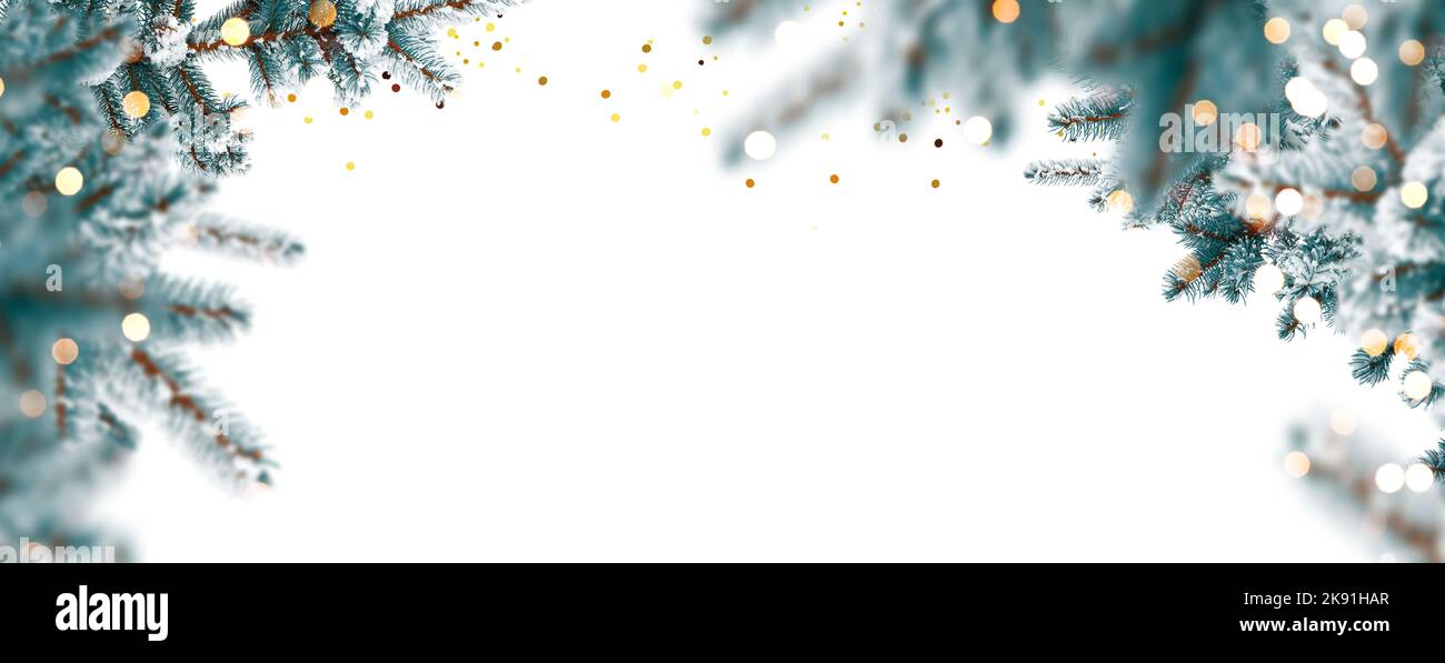 Winter background with Snowflakes and bokeh lights with copy space for ...