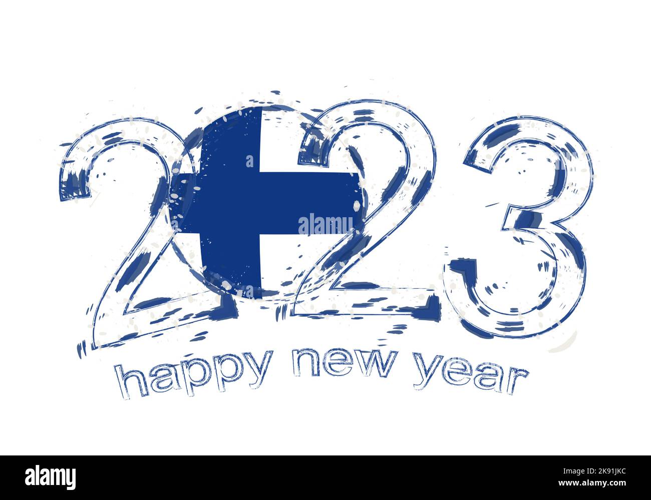 2023 Year in grunge style with flag of Finland. Holiday grunge vector illustration Stock Vector