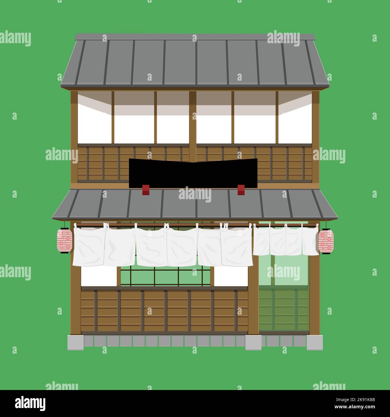 A vector illustration of a wooden Japanese house architecture design on ...