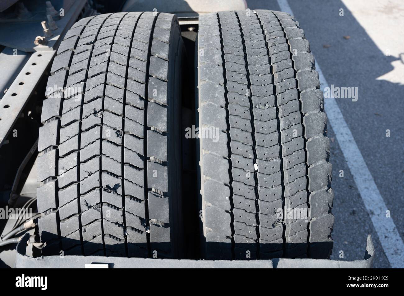 A vertical of a detail of the texture and drawing of the double wheel ...