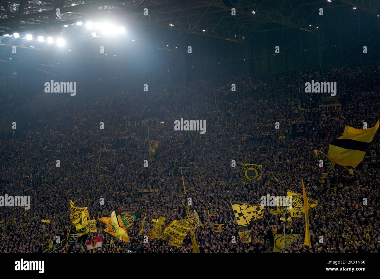 A general view of flags inside the stadium ahead of the UEFA Champions League group G match at Signal Iduna Park in Dortmund, Germany. Picture date: Tuesday October 25, 2022. Stock Photo