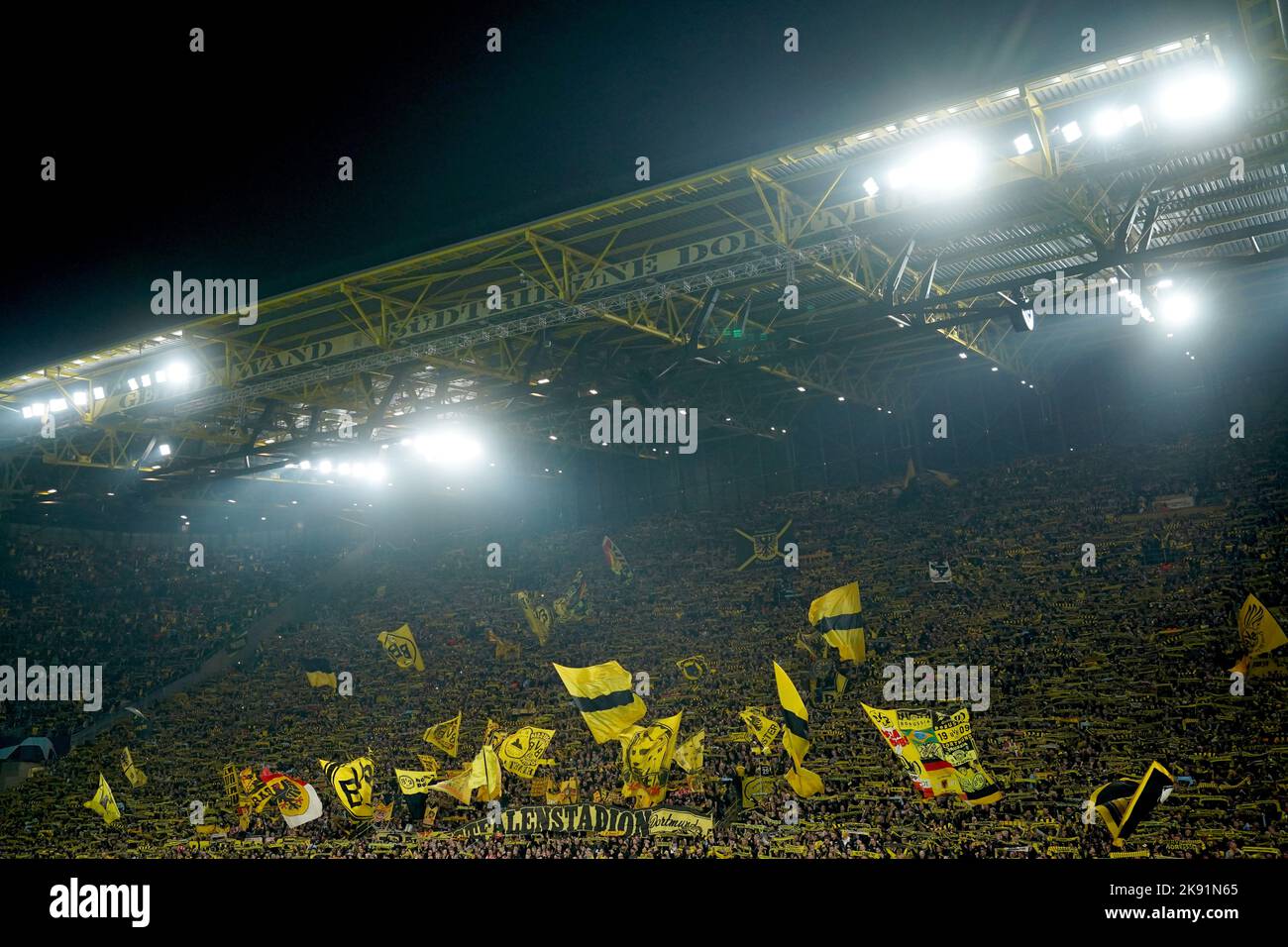 A general view of flags inside the stadium ahead of the UEFA Champions League group G match at Signal Iduna Park in Dortmund, Germany. Picture date: Tuesday October 25, 2022. Stock Photo