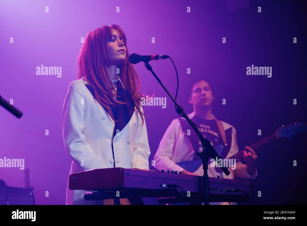 BARCELONA - MAR 12: La Femme (French psych-punk rock band) perform on stage at Razzmatazz on March 12, 2022 in Barcelona, Spain. Stock Photo