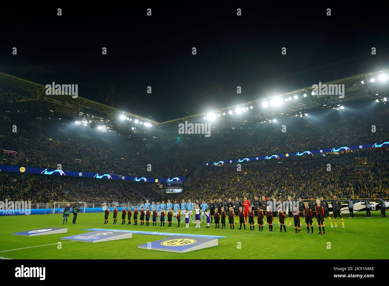 A general view as the teams line up ahead of the UEFA Champions League group G match at Signal Iduna Park in Dortmund, Germany. Picture date: Tuesday October 25, 2022. Stock Photo