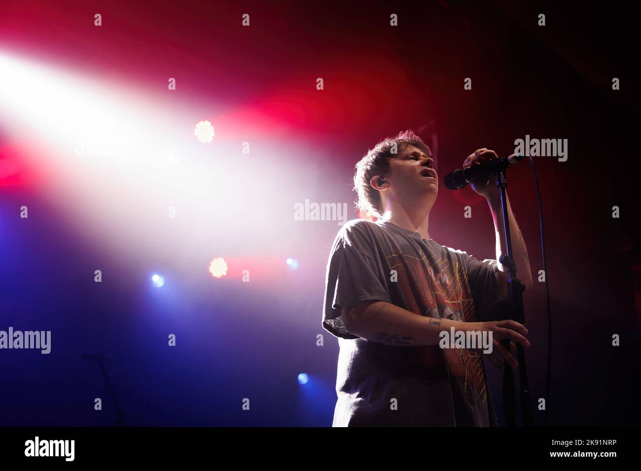 BARCELONA - APR 25: Nothing But Thieves (indie metal rock band) perform on stage at Razzmatazz on April 25, 2022 in Barcelona, Spain. Stock Photo
