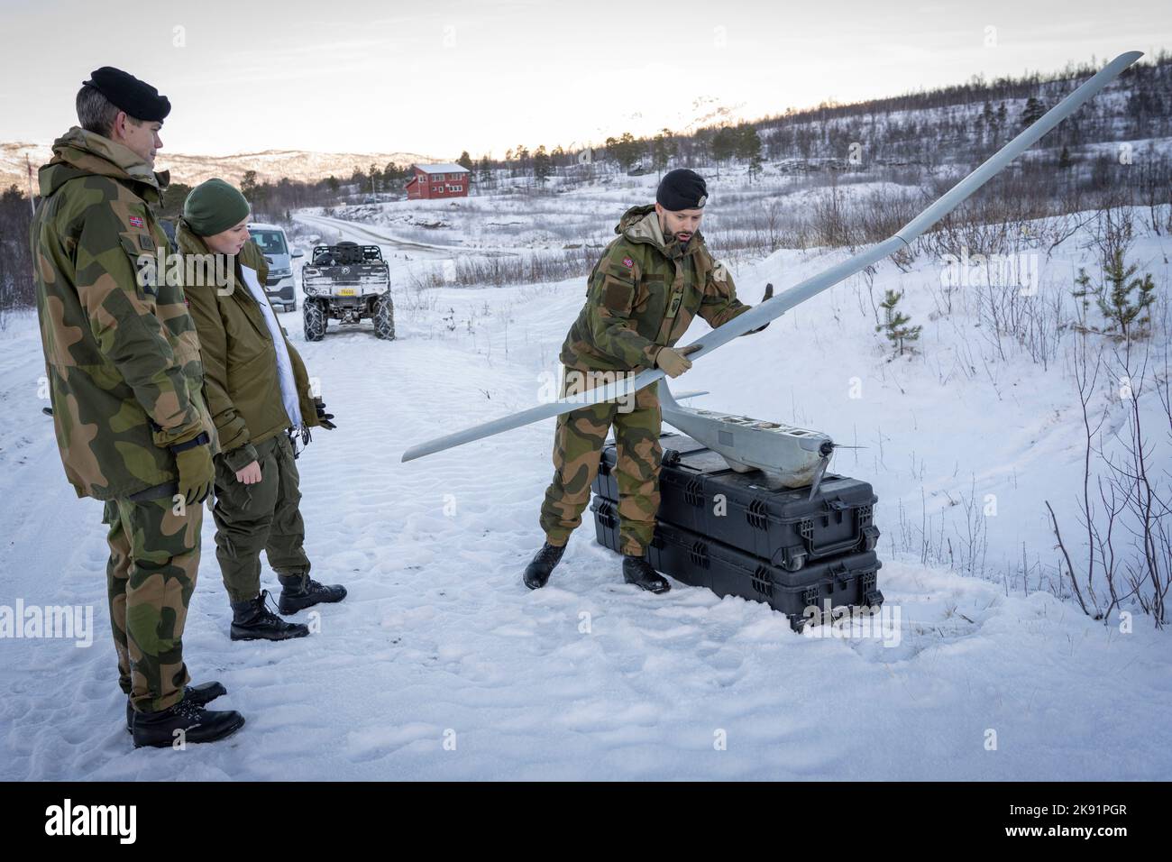 Bardufoss 20221025.Princess Ingrid Alexandra visits Brigade Nord at Setermoen in Bardufoss on Tuesday. There she got to see one of the defense drones. Photo: Heiko Junge / NTB POOL Stock Photo