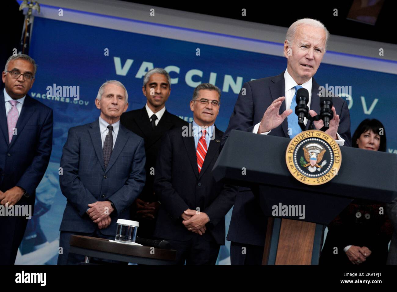 US President Joe Biden delivers remarks before receiving his updated ...