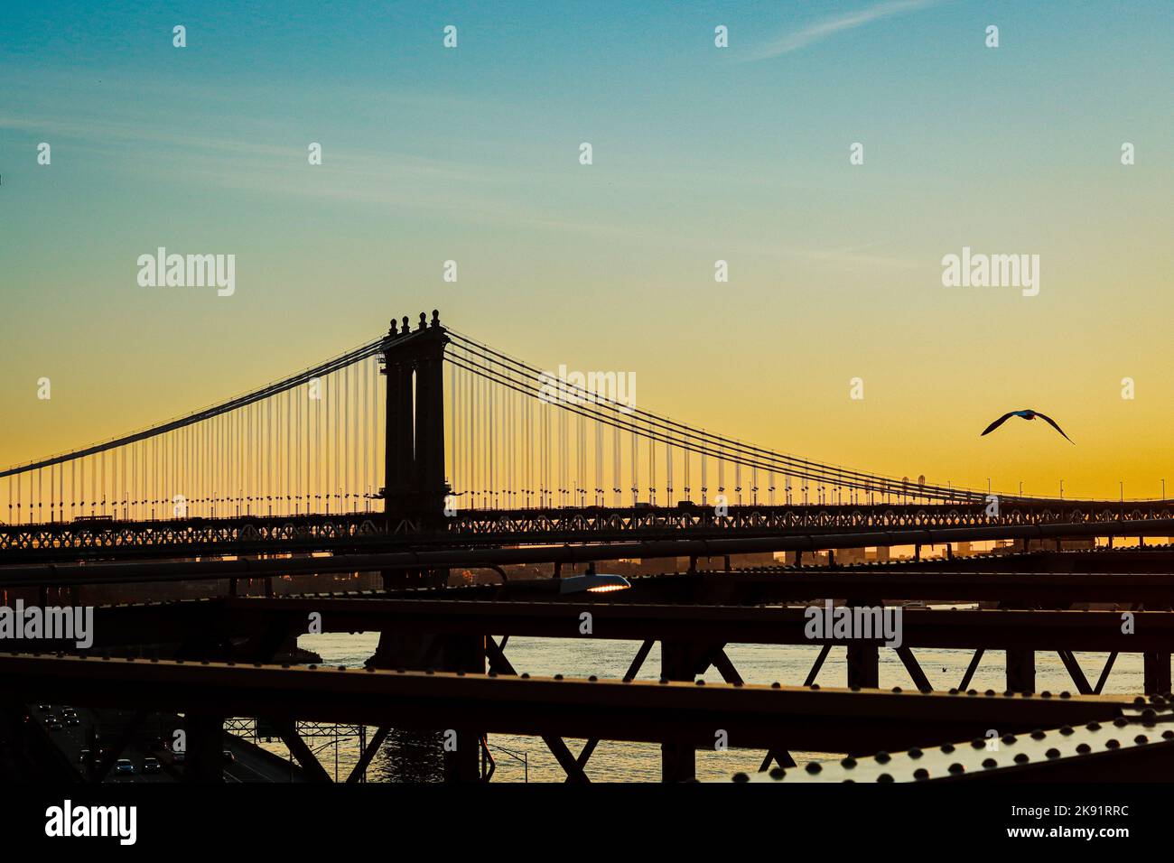 A breathtaking view of the Manhattan Bridge in New York city during the ...