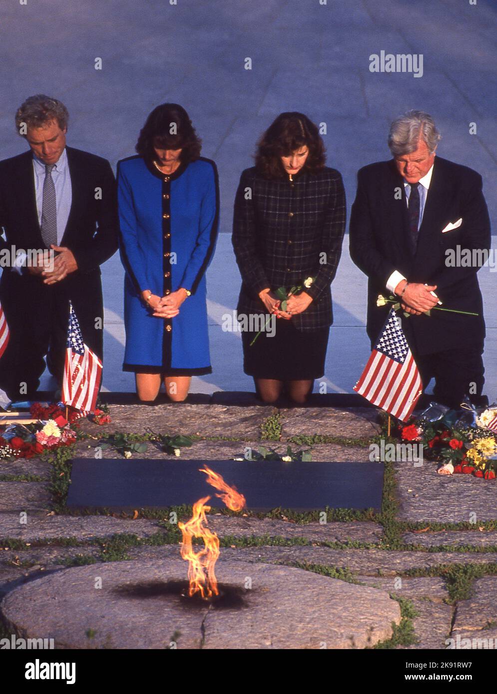 The Kennedy family at the JFK grave at the 30th anniversary of the