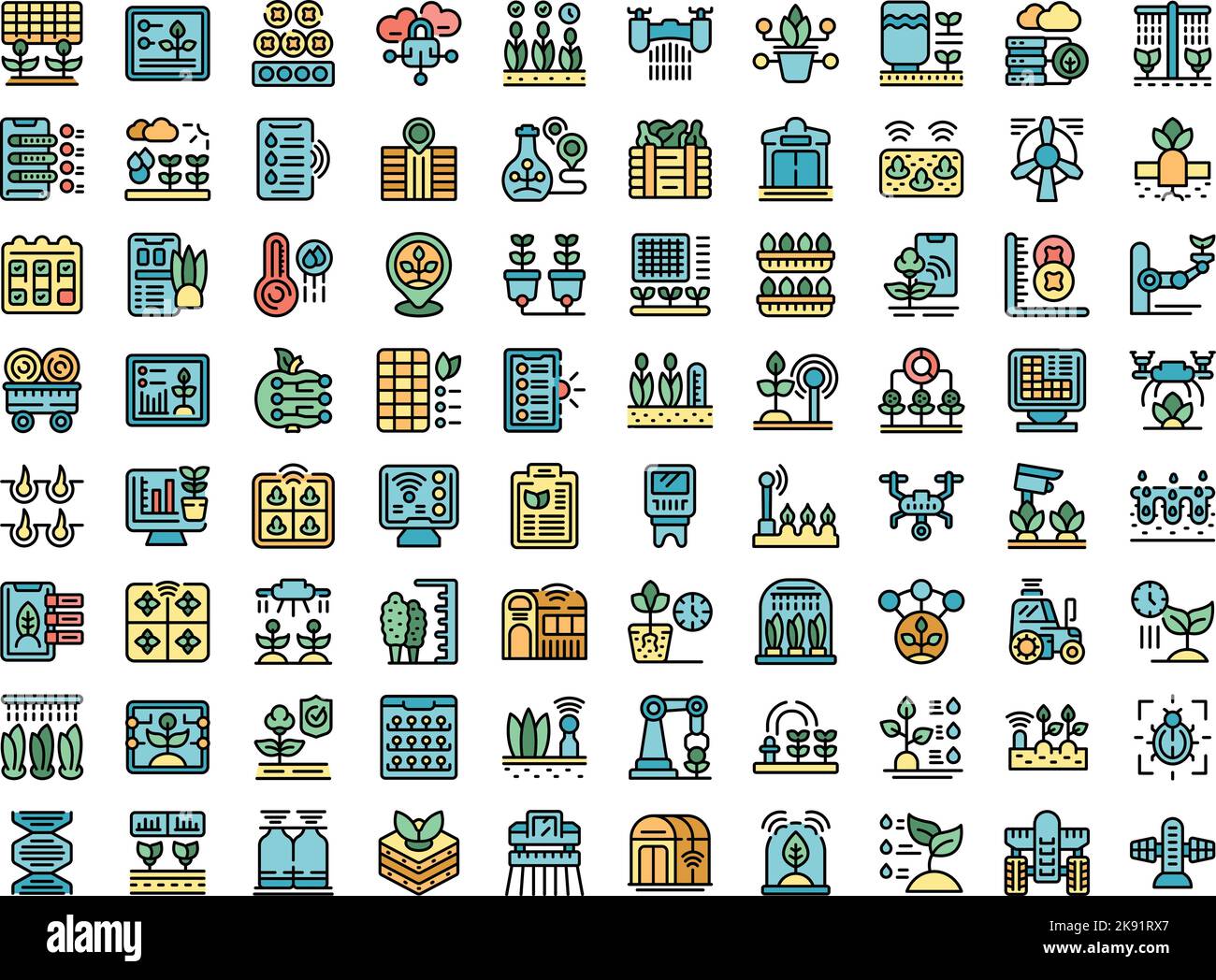 Automated farming icons set outline vector. Modern drone. Drone farming ...