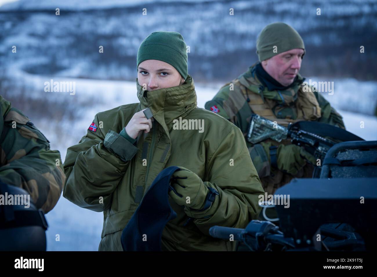 Bardufoss 20221025.Princess Ingrid Alexandra visits Brigade Nord at Setermoen in Bardufoss on Tuesday. There she drove the defense's ATV. Photo: Heiko Junge / NTB POOL Stock Photo