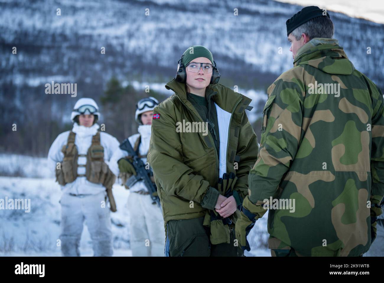 Bardufoss 20221025.Princess Ingrid Alexandra visits Brigade Nord at Setermoen in Bardufoss on Tuesday. There she got to shoot with various weapons. Photo: Heiko Junge / NTB POOL Stock Photo