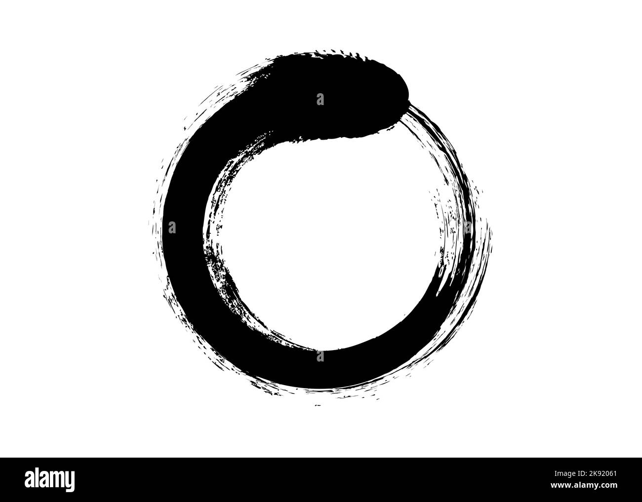 Black enso zen circle on white background. Round logo icon in art paint brush style graphic design. Vector illustration isolated Stock Vector