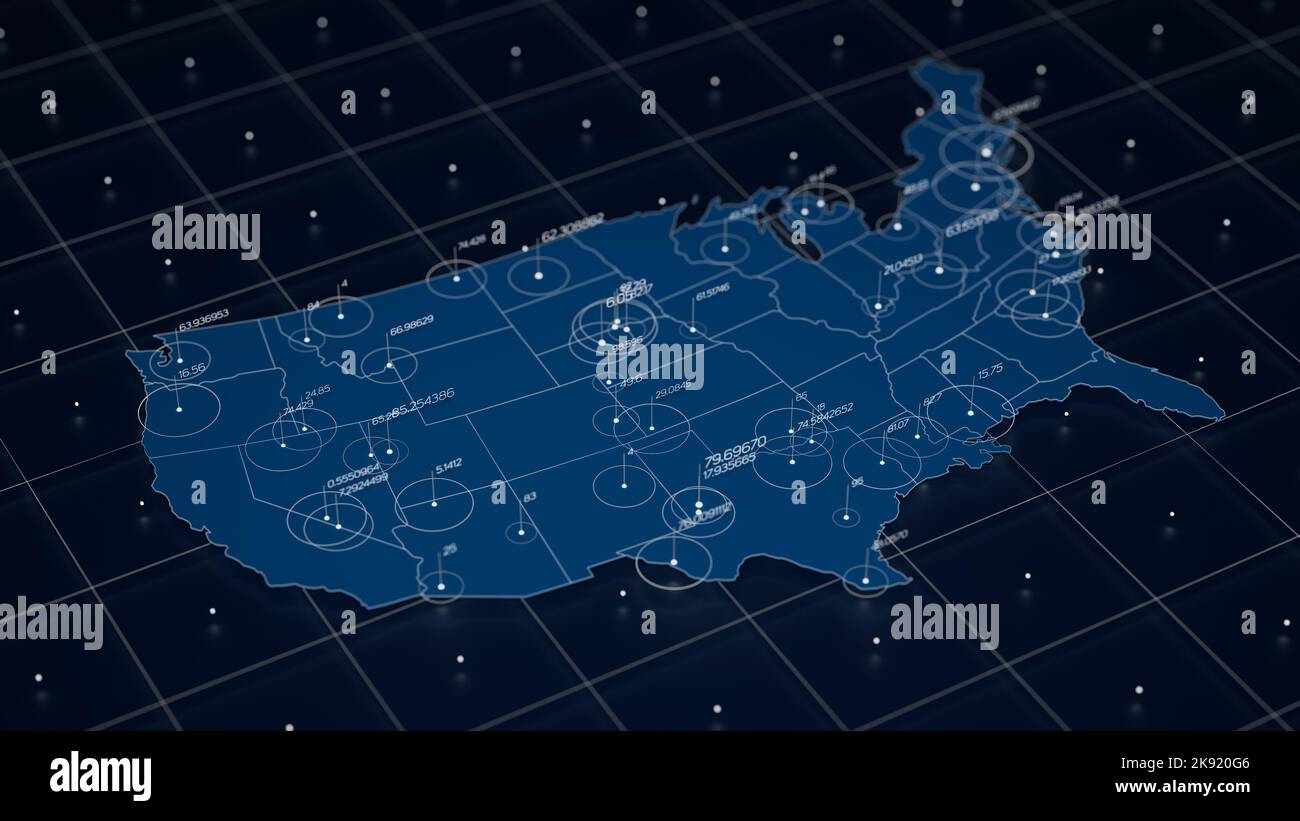 USA blue map big data visualization. Futuristic map infographic ...