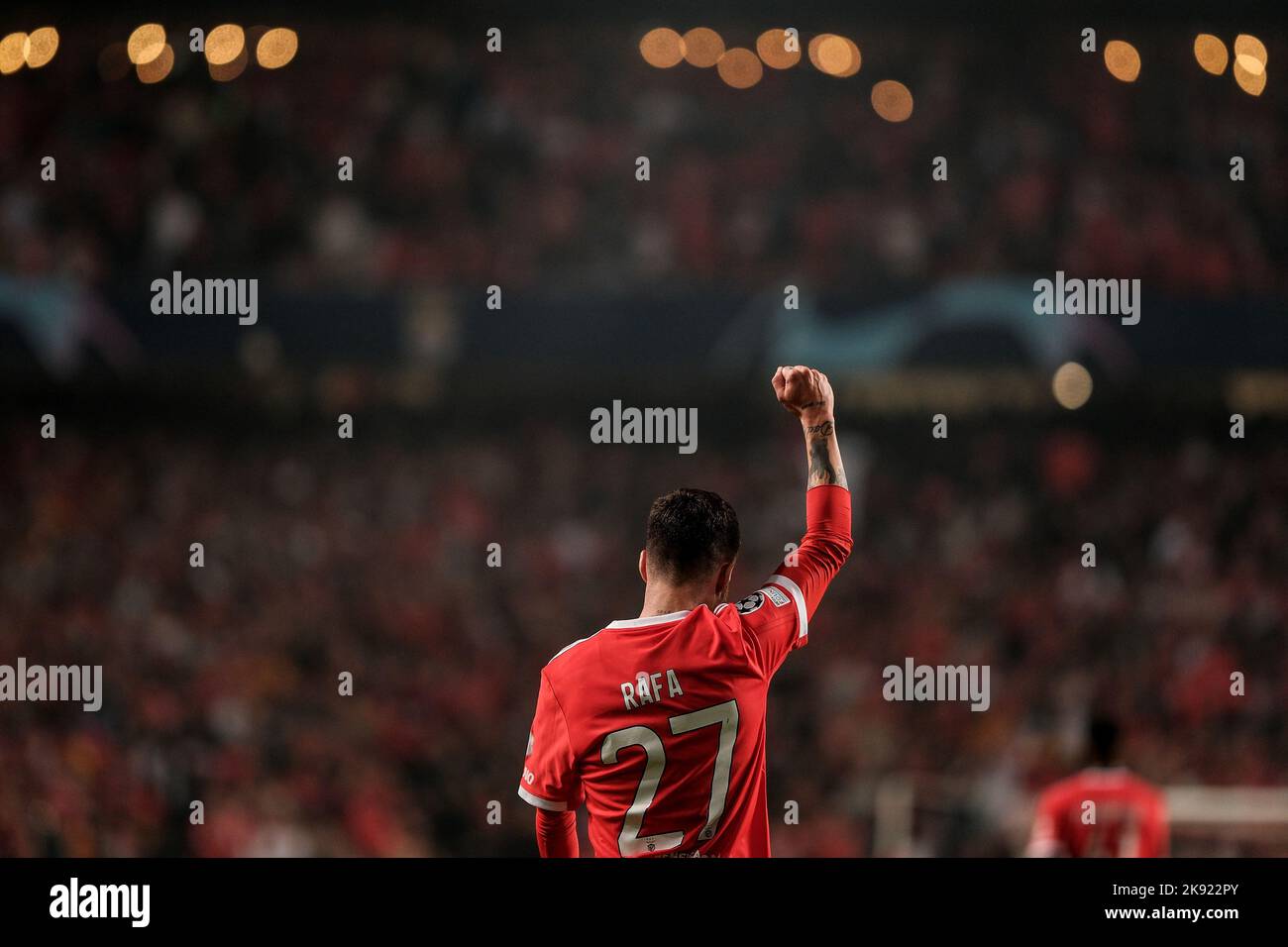 Lisbon, Portugal. 25th Oct, 2022. Rafa Silva of Benfica celebrates after scoring the goal of 3-1 during the Champions League Group H football match between Benfica and Juventus FC at estadio da Luz in Lisbon (Portugal), October 25h, 2022. Photo Federico Tardito/Insidefoto Credit: Insidefoto di andrea staccioli/Alamy Live News Stock Photo