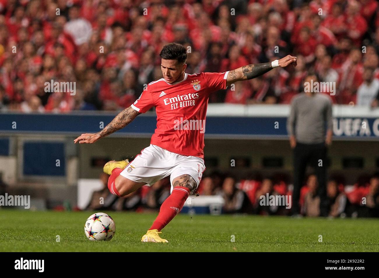 Lisbon, Portugal. 25th Oct, 2022. Enzo Fernandez of Benfica in action during the Champions League Group H football match between Benfica and Juventus FC at estadio da Luz in Lisbon (Portugal), October 25h, 2022. Photo Federico Tardito/Insidefoto Credit: Insidefoto di andrea staccioli/Alamy Live News Stock Photo