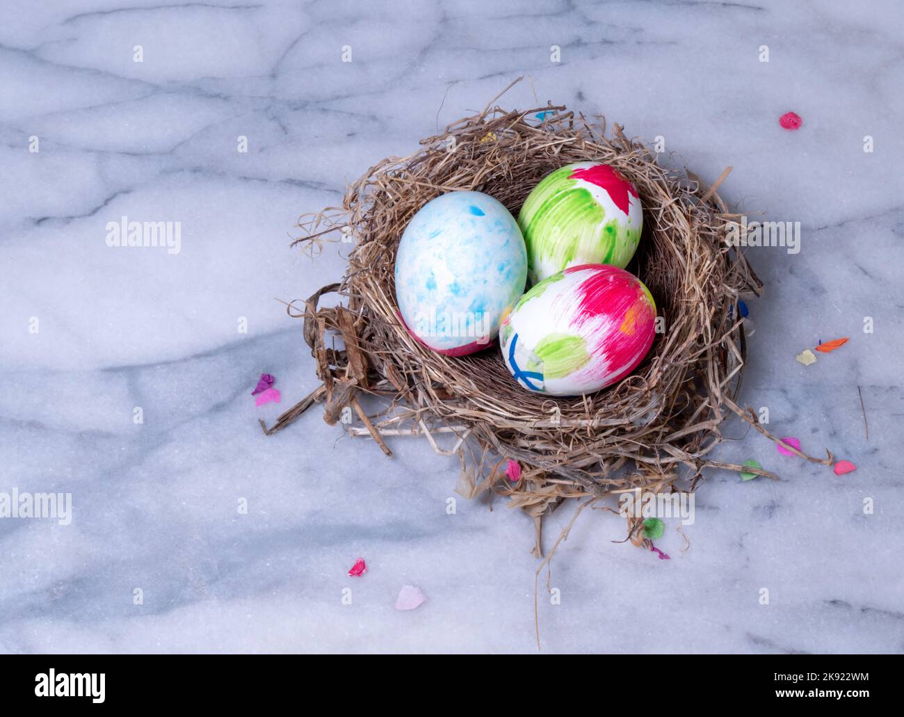 Graffiti filled Ester eggs in a nest Stock Photo
