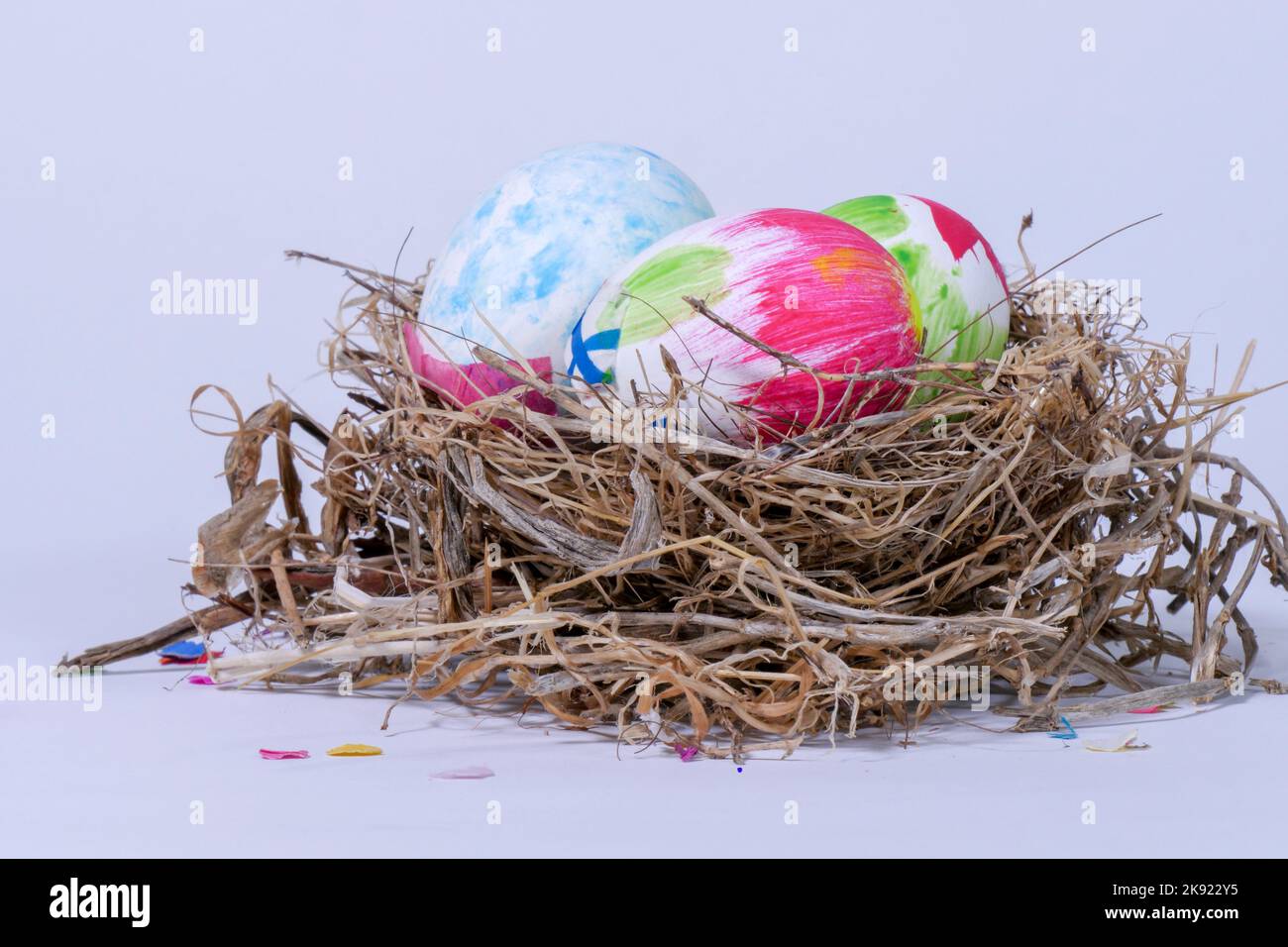 Graffiti filled Ester eggs in a nest Stock Photo