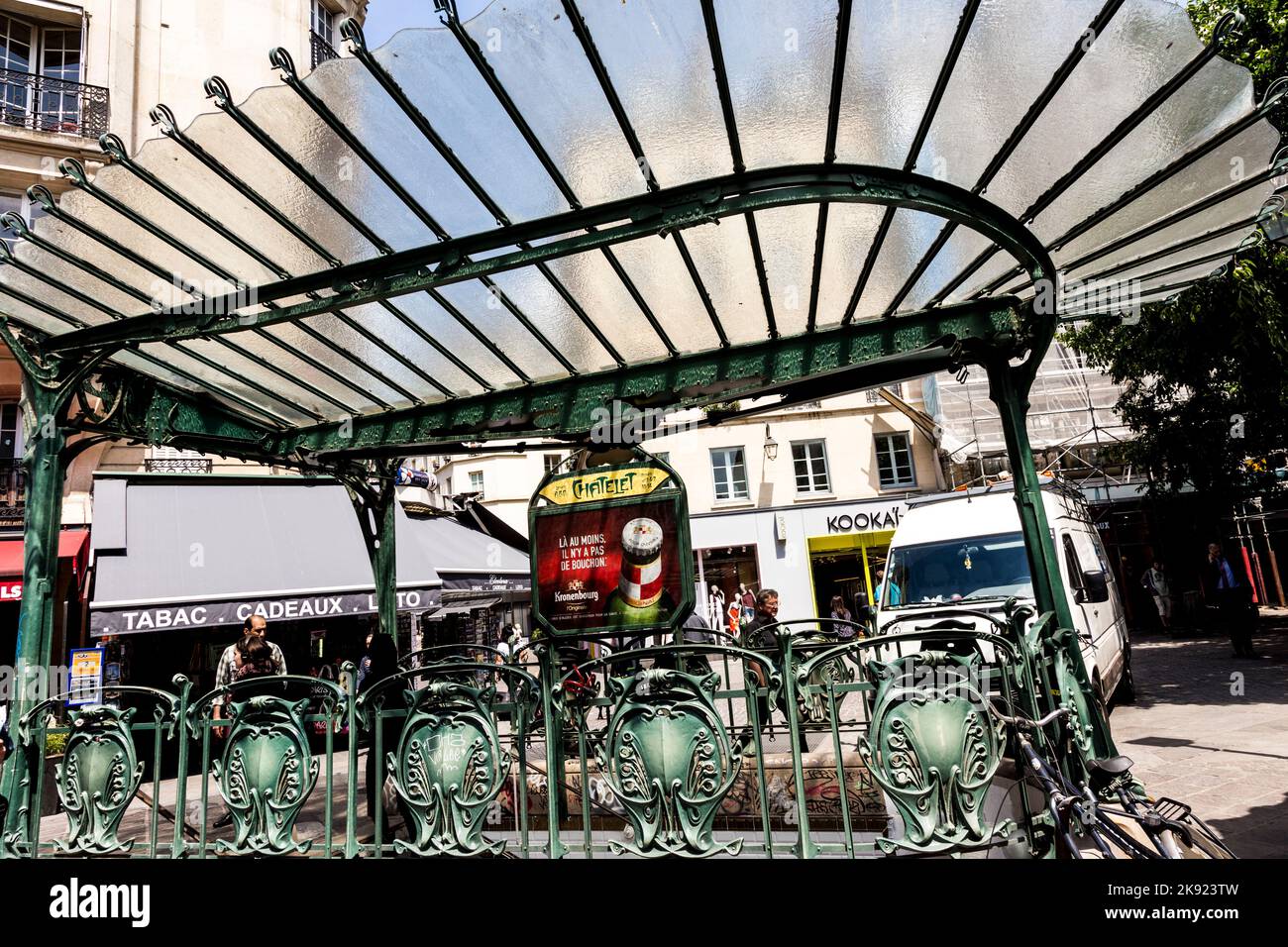 PARIS, FRANCE - JUNE 9, 2015: old art nouveau metro station chatelet in the area of Les Halles in Paris. Les Halles is the major commuter train hub in Stock Photo