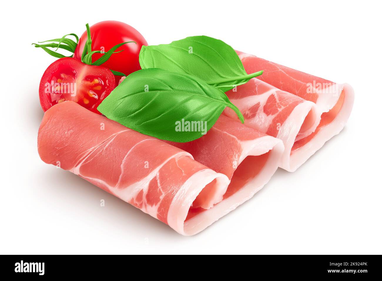 Italian prosciutto crudo or spanish jamon. Raw ham isolated on white