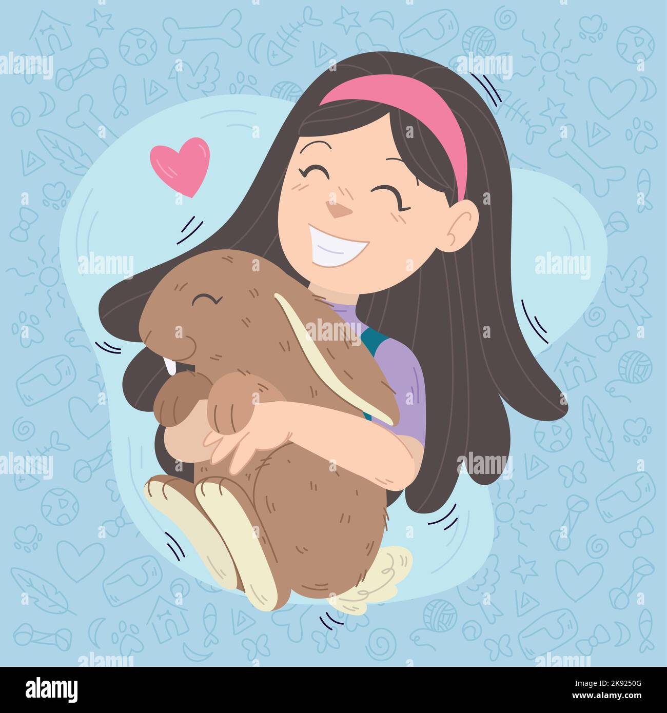 Happy girl character hugging a cute rabbit Vector Stock Vector Image ...