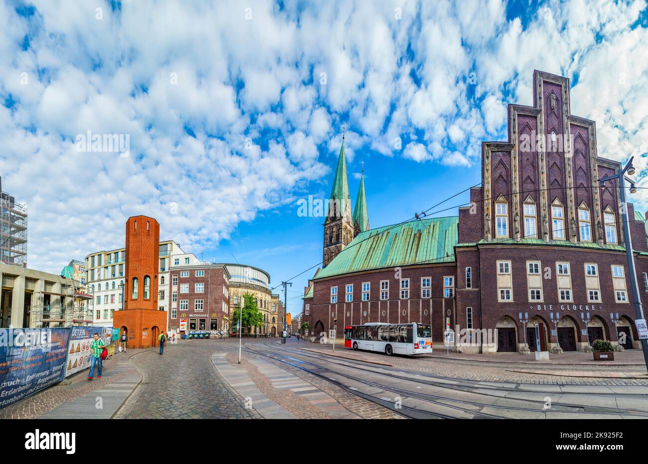 BREMEN, GERMANY - MAY 13, 2016: streetview in front of Die Glocke (The Bell), a concert hall in the centre of Bremen. It was designed by Walter Goerig Stock Photo