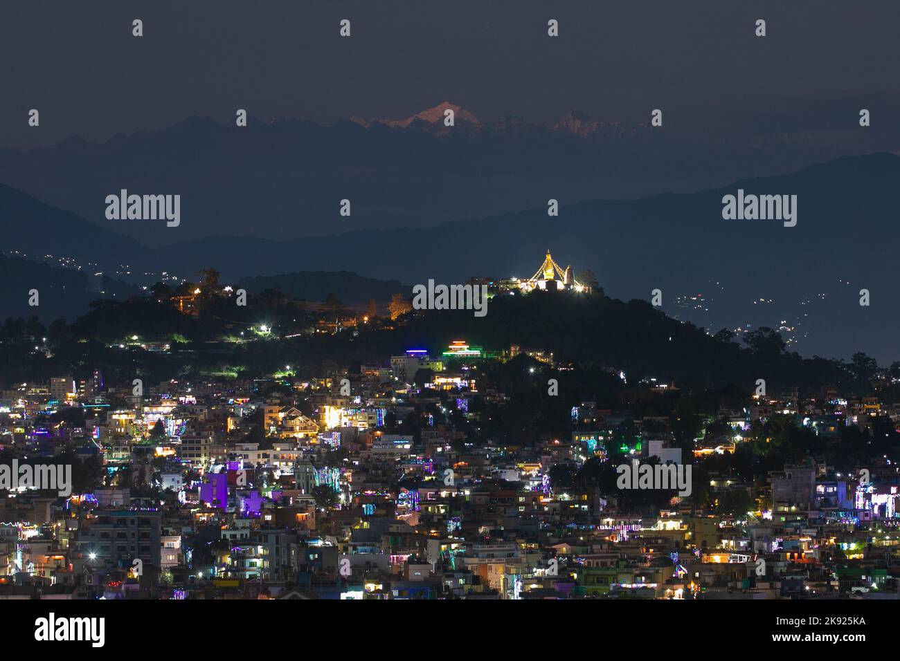 Kathmandu, Nepal. 25th Oct, 2022. Lights illuminate Kathmandu valley