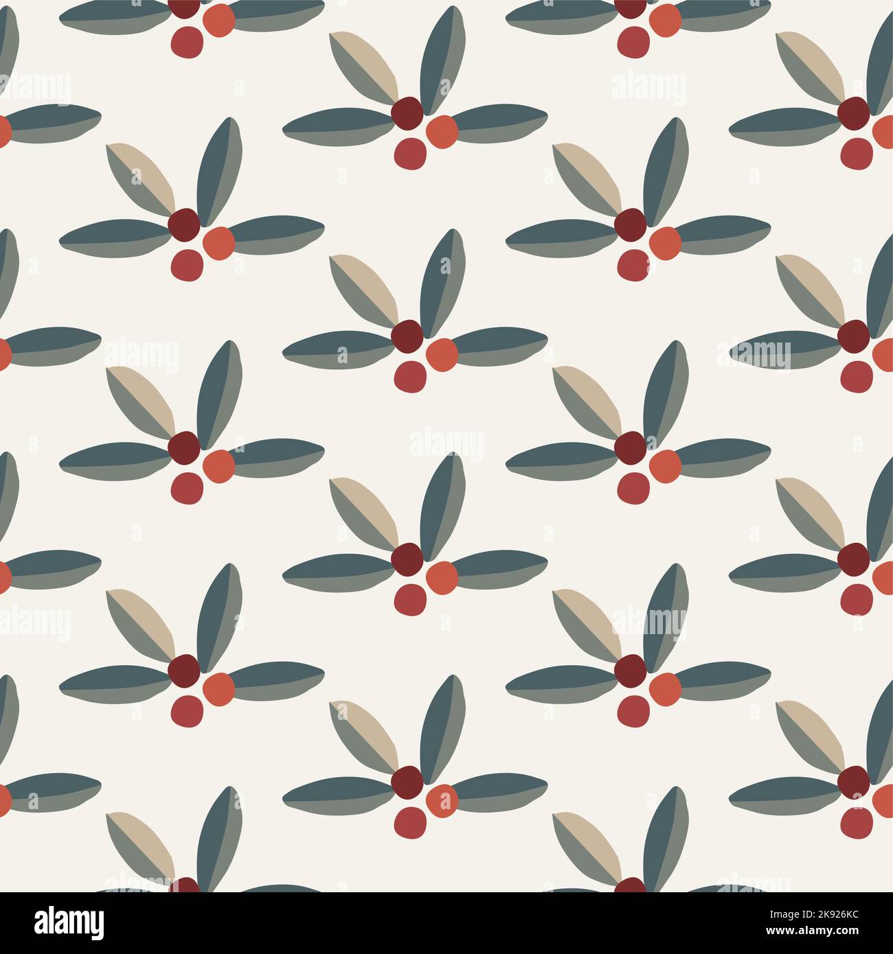 Traditional Christmas seamless pattern with holly red berries and ...