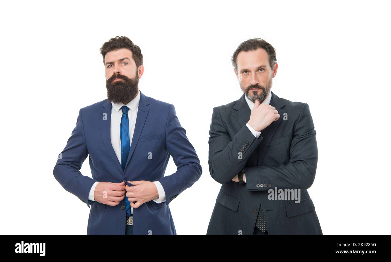 problem solving. business meeting. team success. collaboration and teamwork. partnership of boss men on white. bearded businessmen in formal suit Stock Photo