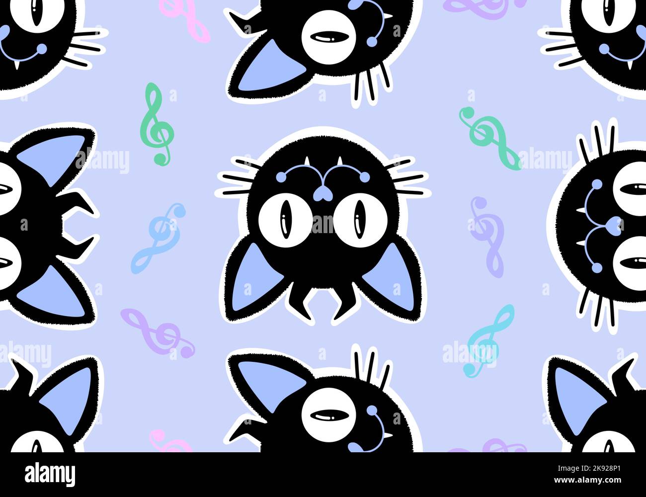 Halloween black cats seamless cartoon monsters pattern for wrapping ...