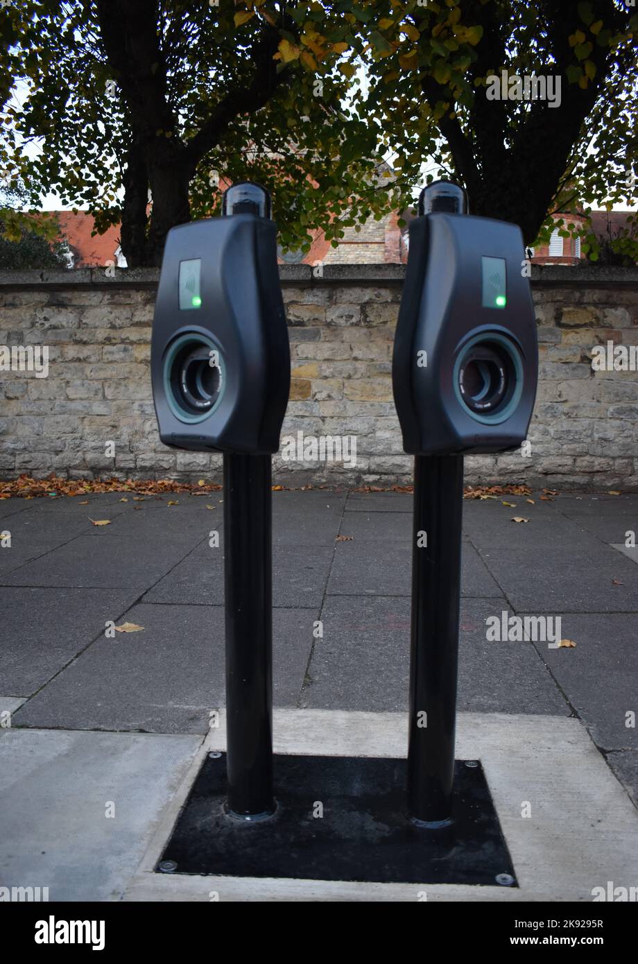 A kerbside electric car charging point on Stony Stratford High Street