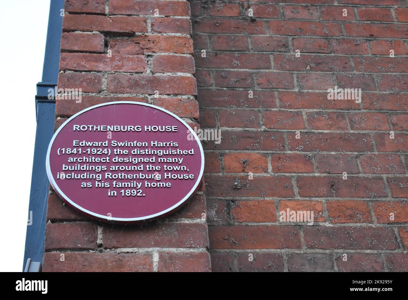 Plaque marking Rothenbury House, the home of famous architect Edward Swinfen Harris. Stock Photo