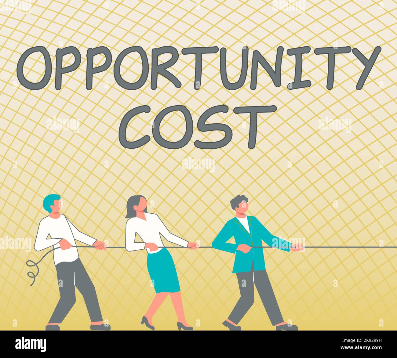 Text caption presenting Opportunity Cost. Conceptual photo jobs handled