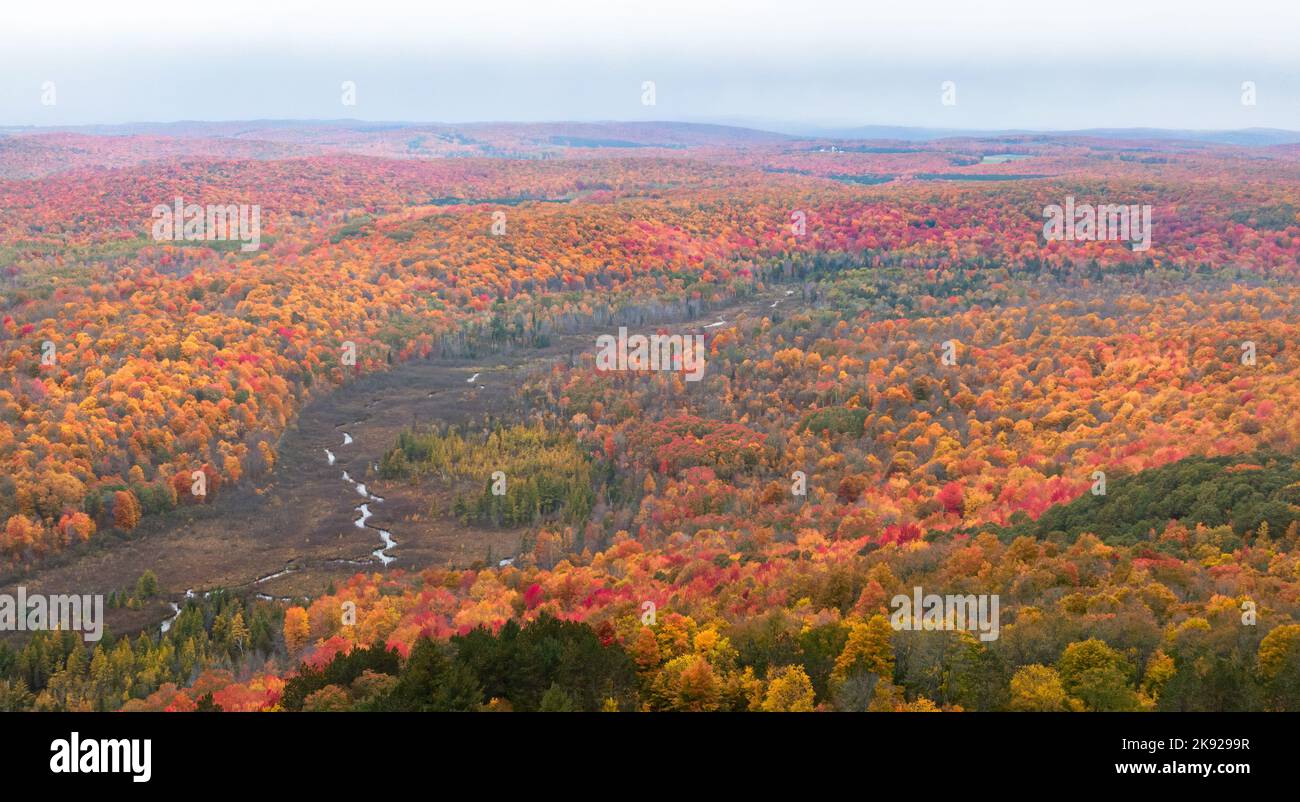 Aerial view of the Jordan River Valley looking south from Dead Man's Hill, Michigan. Stock Photo