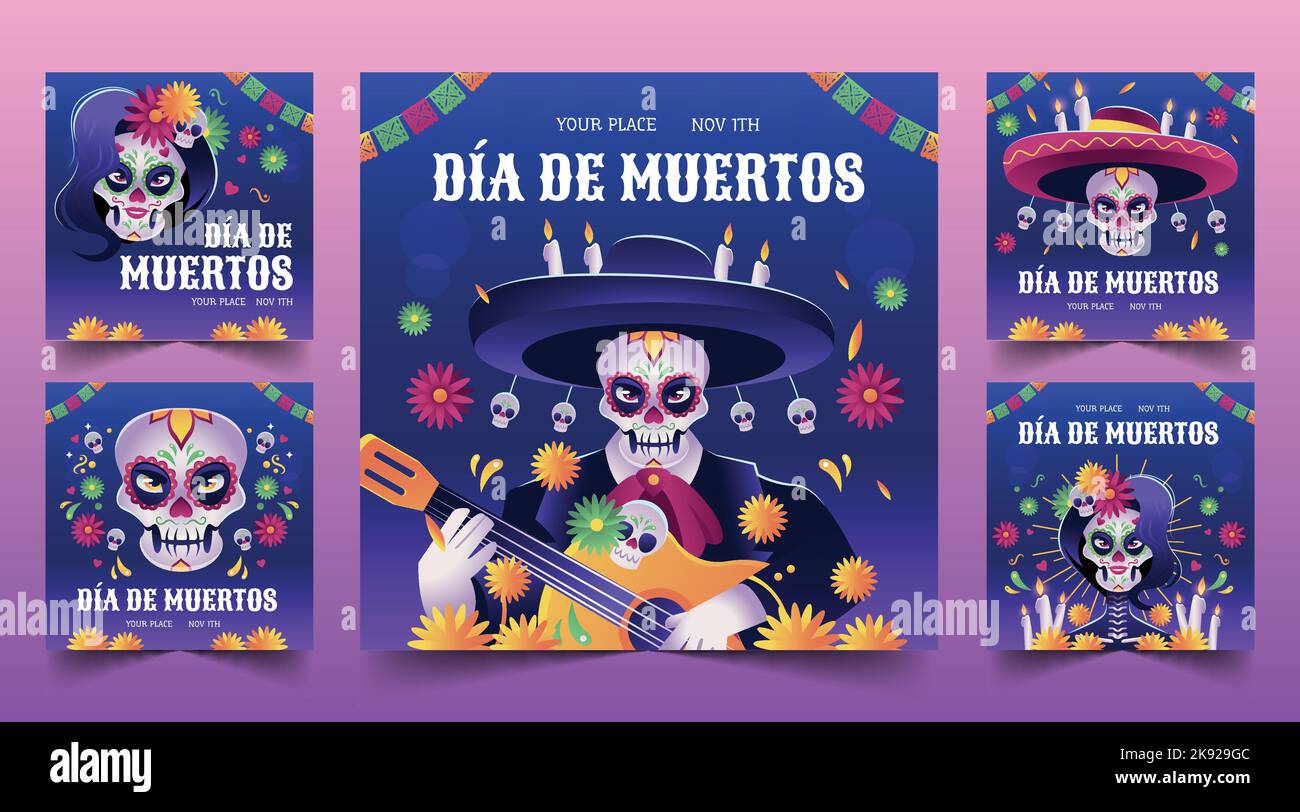 gradient dia de muertos banners collection vector design illustration Stock Vector
