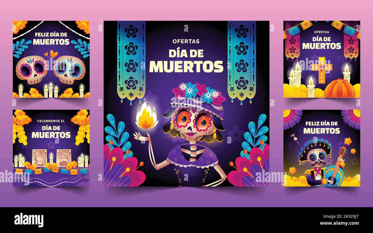 gradient dia de muertos banners collection vector design illustration Stock Vector