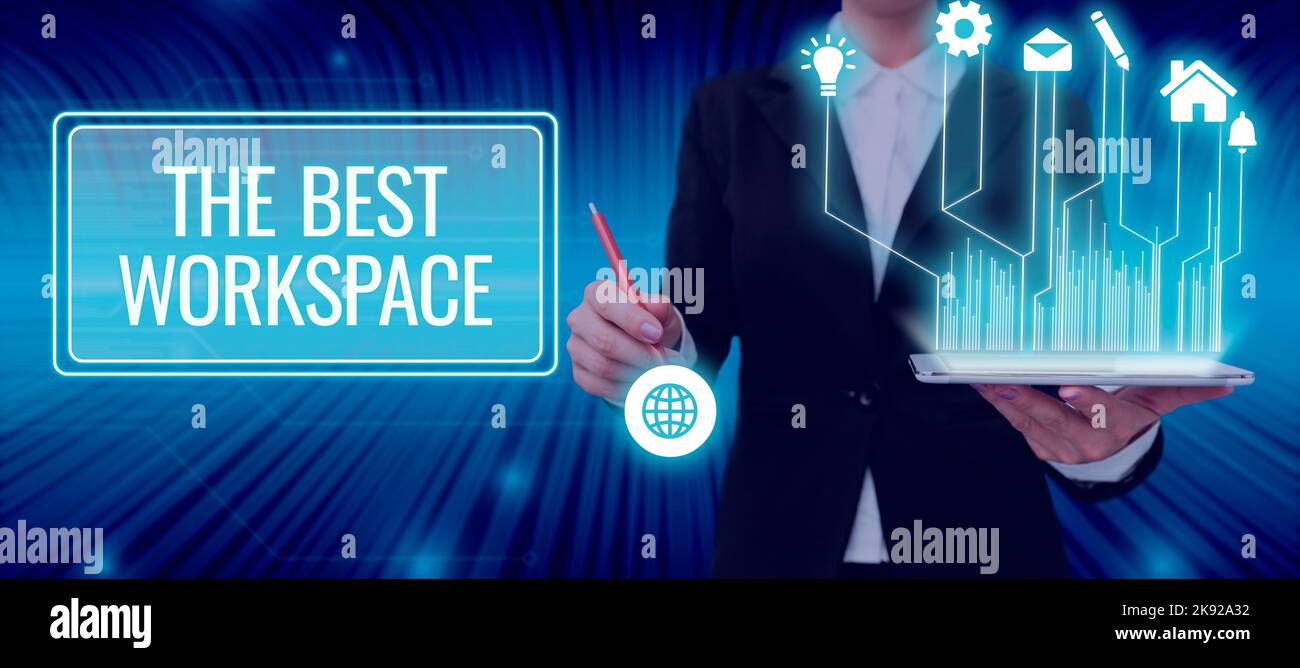 Text caption presenting The Best Workspace. Concept meaning Comfortable ...