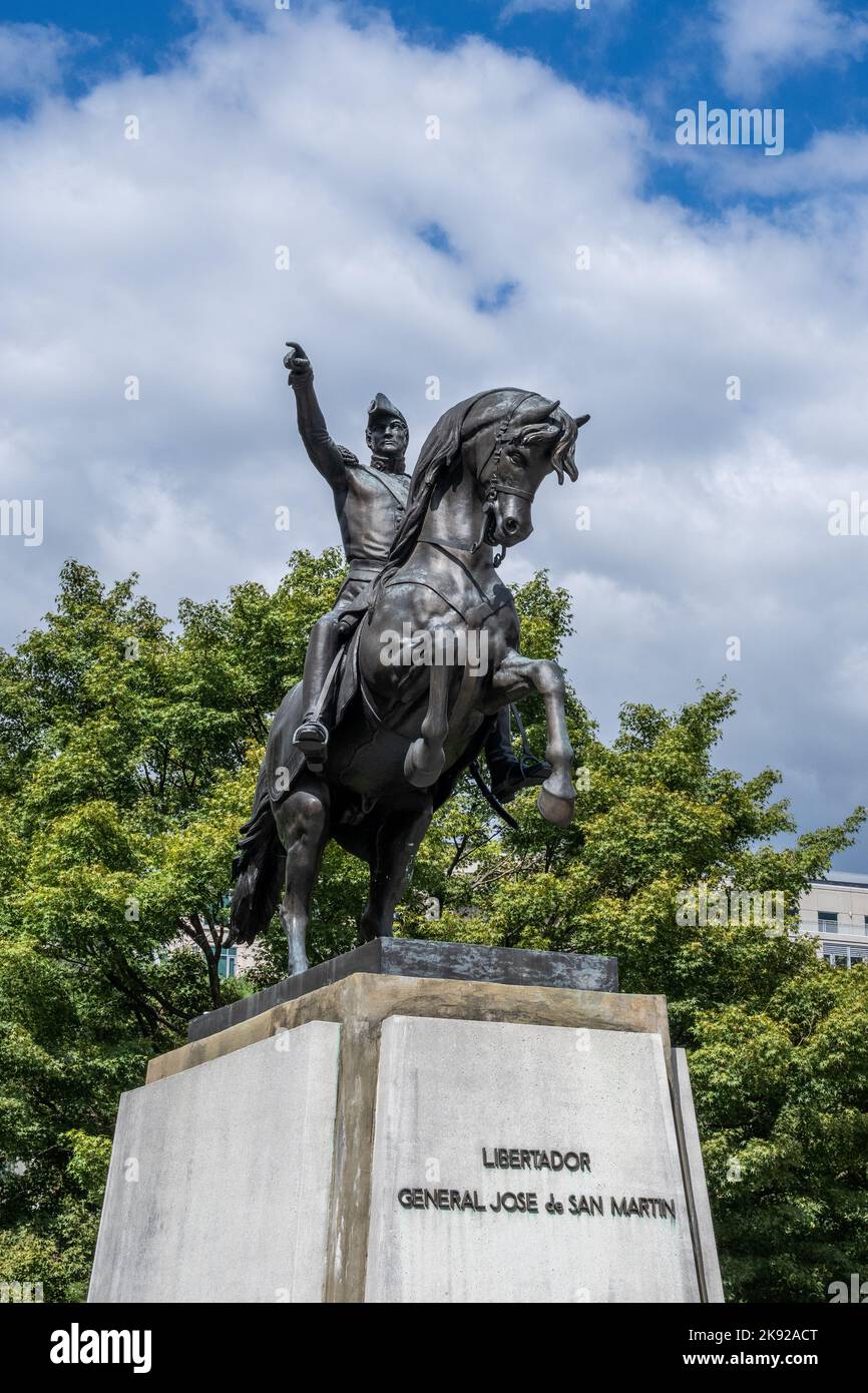 Washington, DC - Sept. 8, 2022: Equestrian statue of General Jose de San Martin sculpted by Augustin-Alexandre Dumont Stock Photo