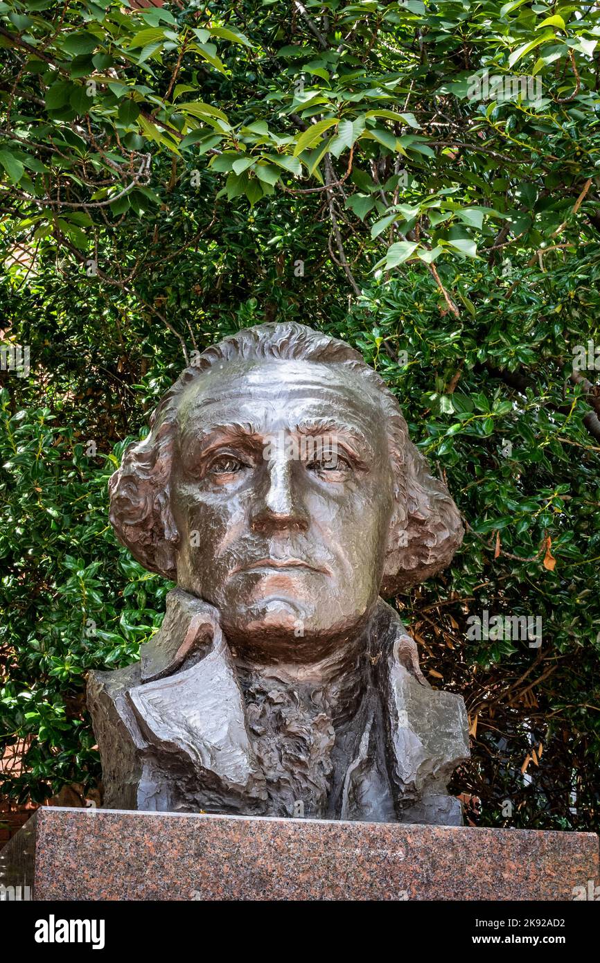 Washington, DC - Sept. 8, 2022: Bronze bust of George Washington, first president of the United States, by Avard Fairbanks, located on the George Wash Stock Photo
