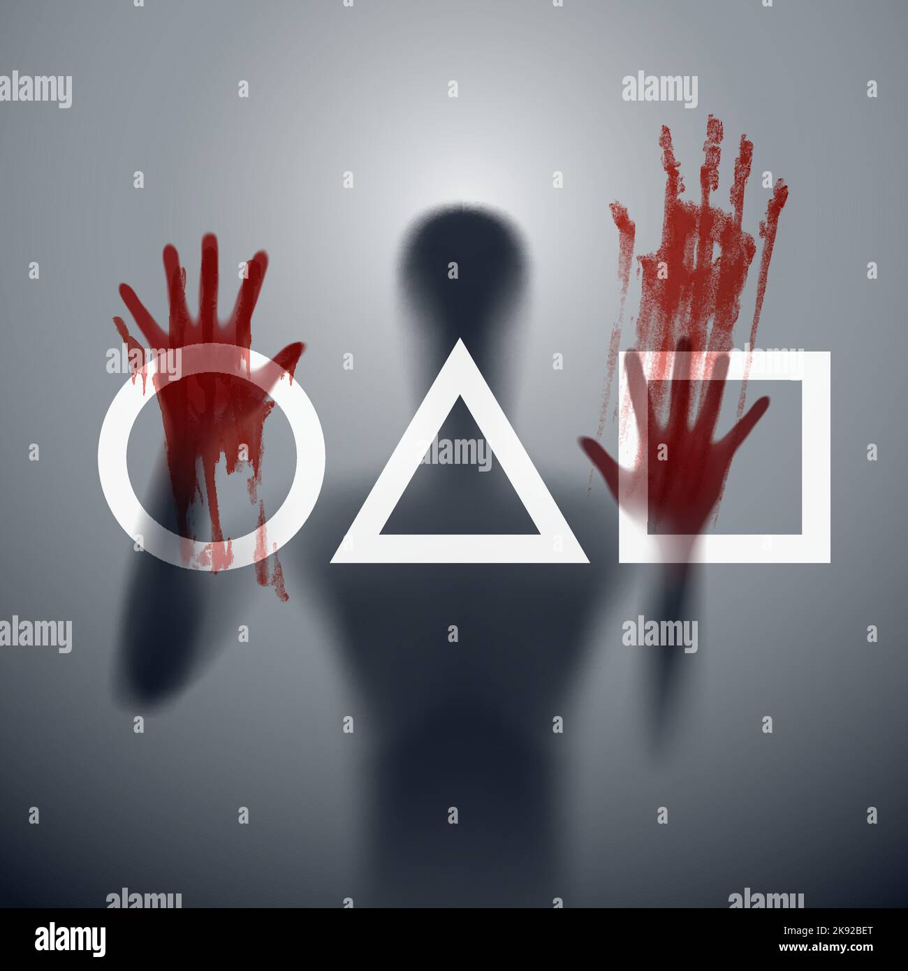 Shadow Blur of Horror Man with White Circle, Triangle, and Square