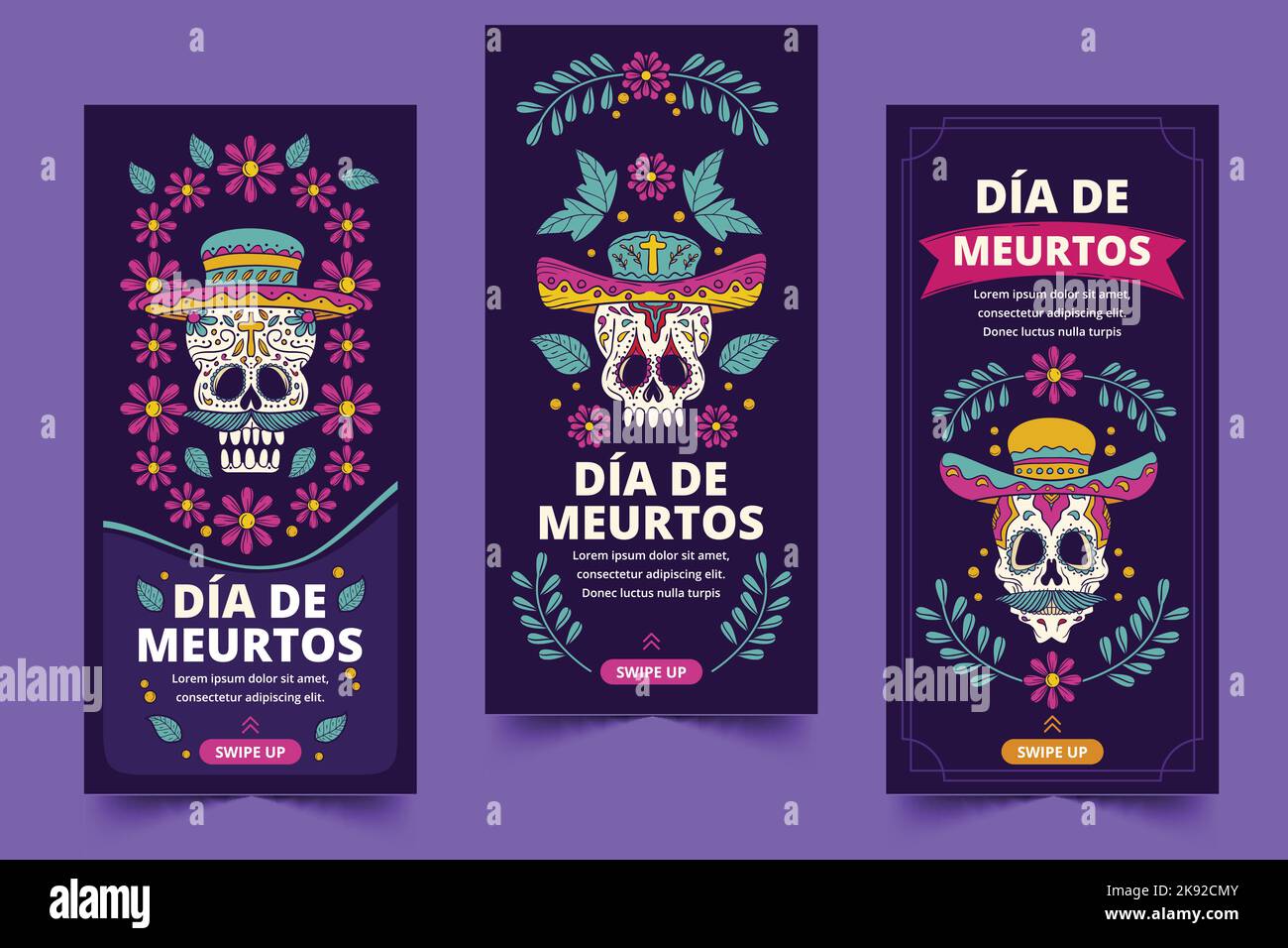 hand drawn dia de muertos banners collection vector design illustration