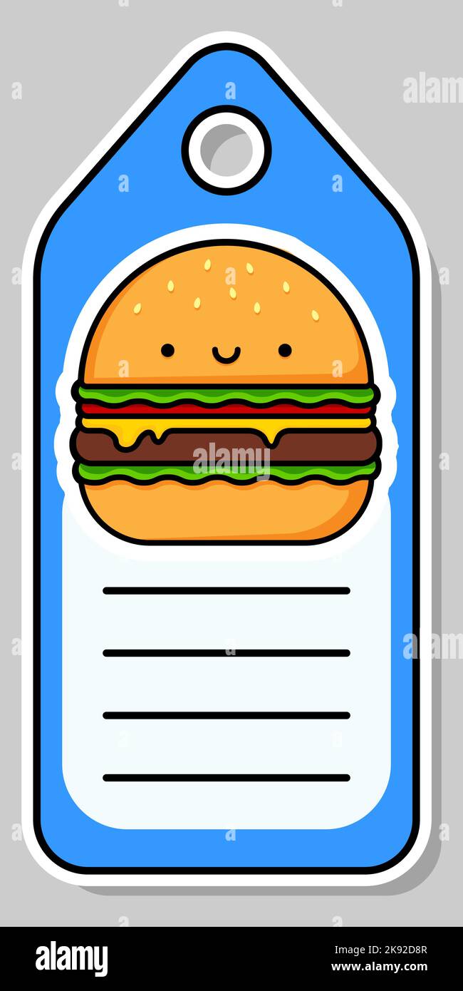 Cute burger. Notebook label. Note label. Vector stickers. Stock Vector