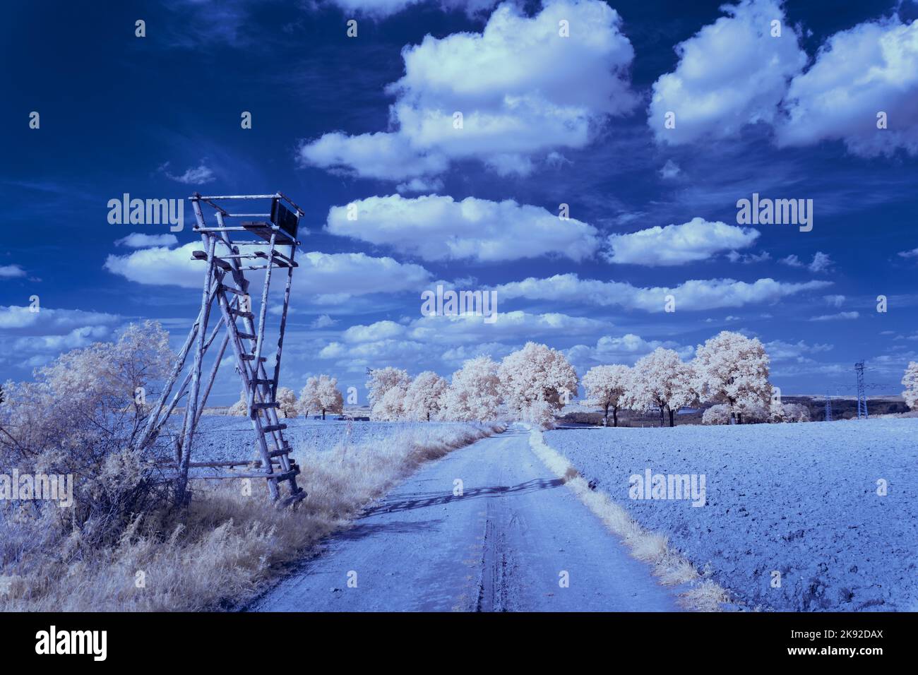infrared photography ir photo of landscape under sky with clouds