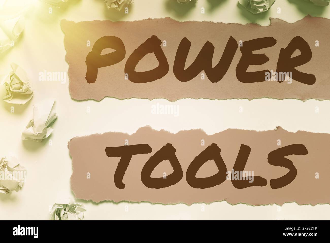 Sign displaying Power Tools. Conceptual photo tools powered by an ...